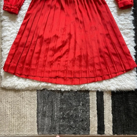 Vtg In The Mood Red Orange Pleated Day Dress - size 8 - Picture 16 of 16